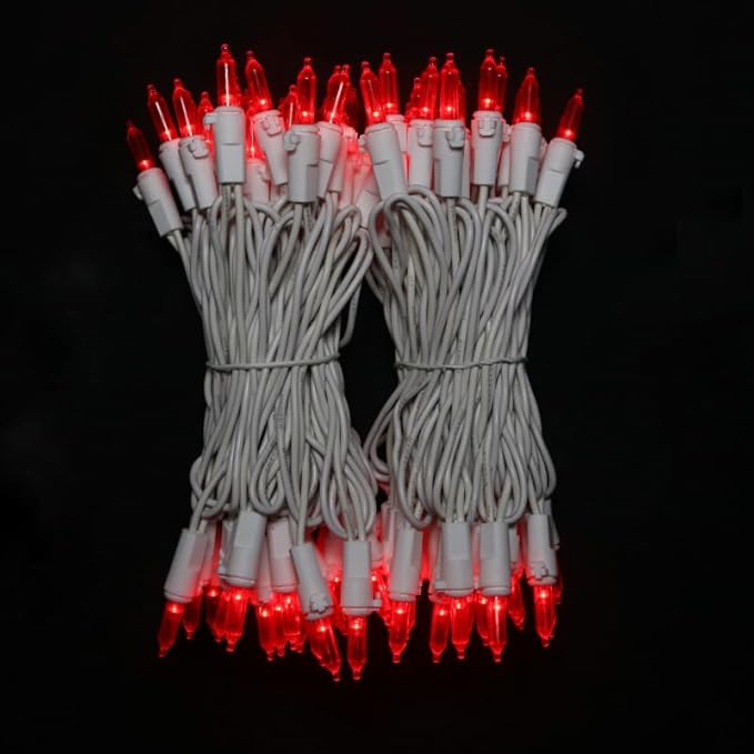 Red LED Christmas Lights - 100 Count Red Christmas String Lights for Tree, Party, Bedroom, Wedding, Indoor and Outdoor Valentines Day Decorations, 33 Feet White Wire, UL Certified, Connectable