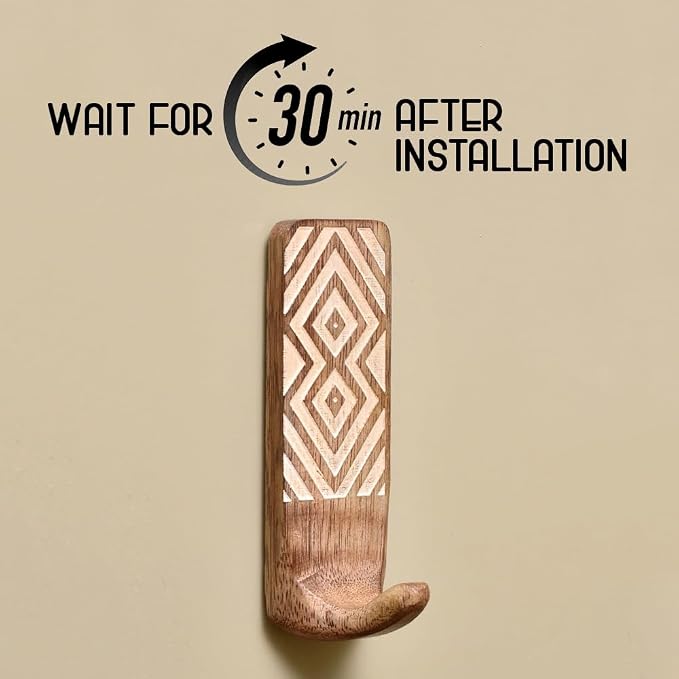IndianShelf 10 LB- 12 Pieces Decorative Wood Adhesive Wall Hooks–Boho Peel and - Image 2
