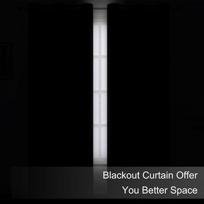 LEMOMO Blackout Curtains 52 x 90 Inch Long Black Curtains Set of 2 Panels Room - Image 3