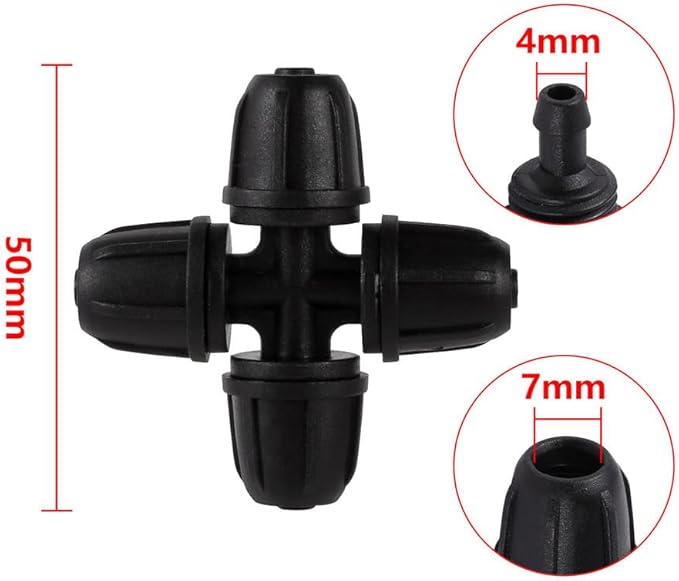 20-Pack Quick-Connect Locking 1/4" Drip Irrigation Tee 4-Way Cross, Upgraded Coupling Connectors, Tee Fittings for 1/4 Inch Irrigation Tubing, Drip Kit (Cross - 20 Pack)