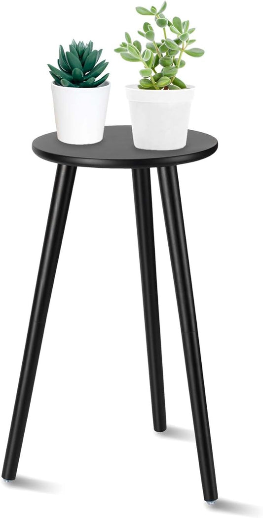 Uneedem Indoor Plant Stand Wood Mid Century Plant Stand for Indoor Plants, Modern Plant Table, 20.5" Tall Plant Holder Stand for Flower Pots, Small Round Side Table, Black