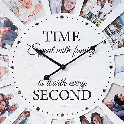 12 Photo Collage Family Wood Wall Clock, Rustic Farmhouse Wall Clock, Large - Image 7