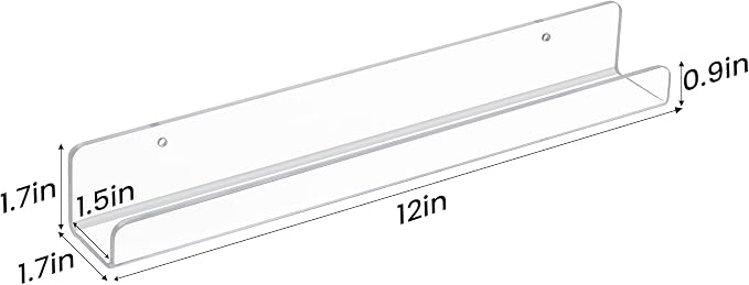 upsimples 10 Pack Clear Acrylic Shelves, 1.7" x12" Clear Wall Shelves - Image 5