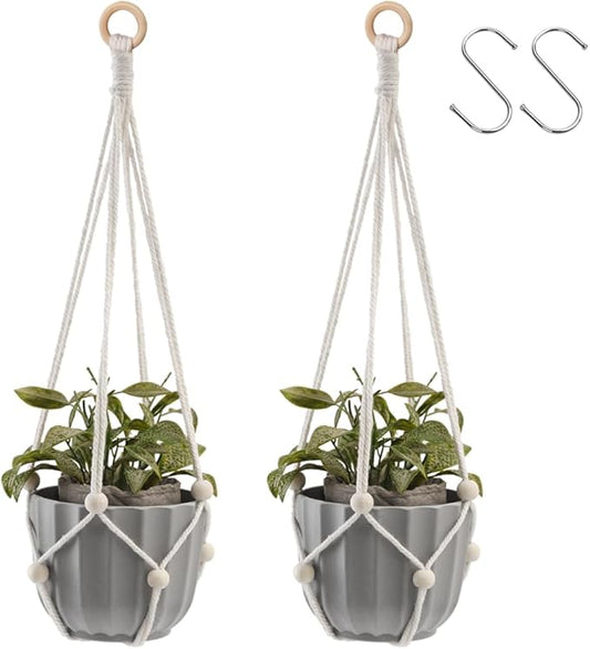 Artilady Hanging Planter for Indoor Plants Macrame Plant Hanger Large Hanging Plant Holder with Adjustable Beads Plants Basket White Rope Boho Plant Wall Decor