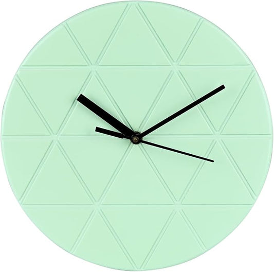 Mint Green Wooden Wall Clock 24cm Round Geometric Triangle Pattern MDF by Unknown