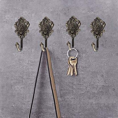 4Pcs Curtain Tiebacks Hook Vintage Bronze Rose Pattern Carved Wall Hooks Key - Image 5