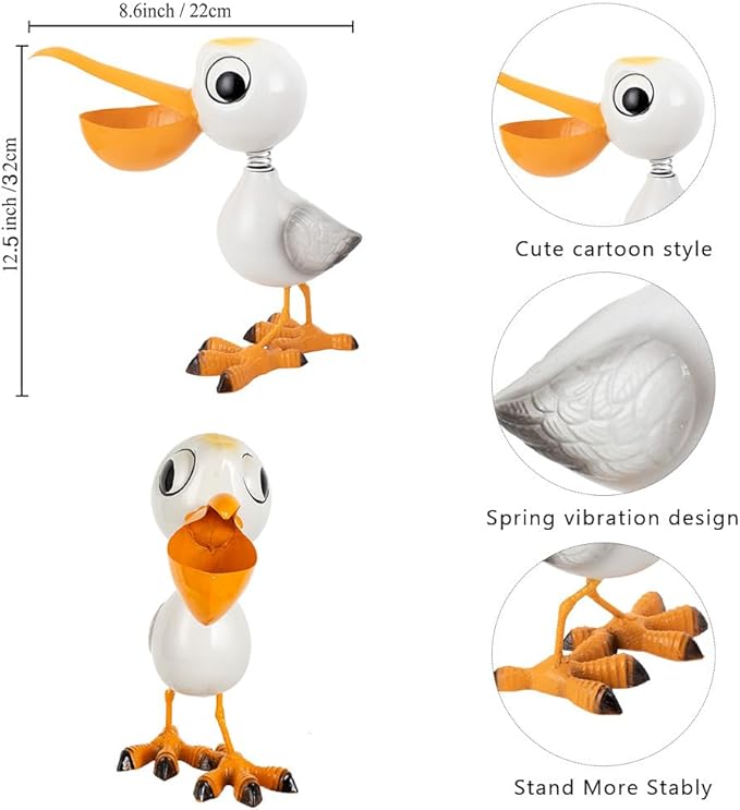 12.5" Pelican Statue Metal Yard Decorations Outdoor,Pelican Garden Statues Sculptures Seabird Ornament,Coastal Ocean Bird Yard Art Decor for Porch Patio Lawn,Metal Garden Decor for Outside