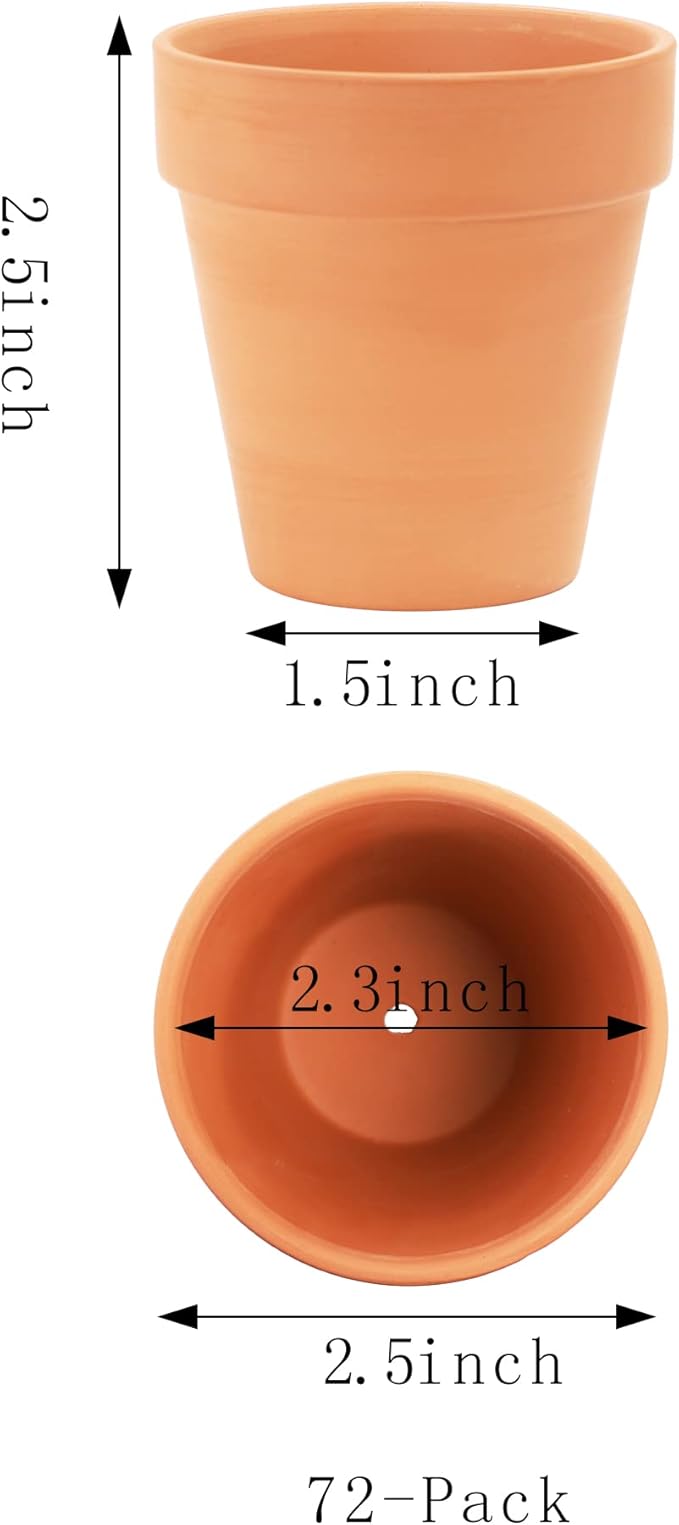 Yishang 2.5 inch Terracotta Pots with Drainage Holes,Small Mini Clay Ceramic Pottery Planter,Cactus Flower Terra Cotta Pots,Succulents Nursery Pots for Indoor/Outdoor Plants,Crafts,Wedding-72 Pack