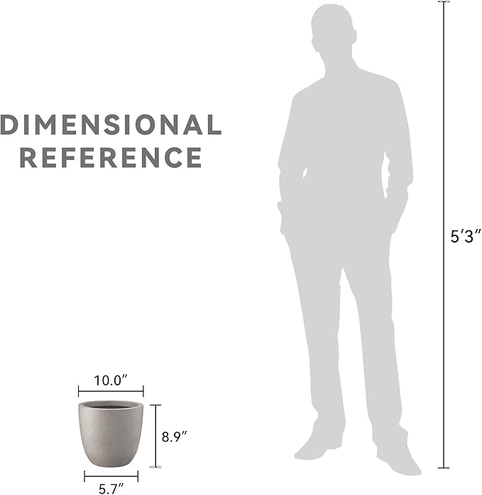 Kante 10 Inch Dia Round Concrete Planter, Indoor Outdoor Large Plant Pot with Drainage Hole and Rubber Plug for Home Patio Garden, Buff Concrete