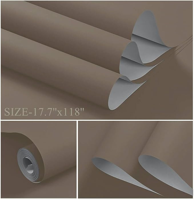 Dimoon 236''x17.7'' Etoupe Peel and Stick Wallpaper Contact Paper Modern Self - Image 2
