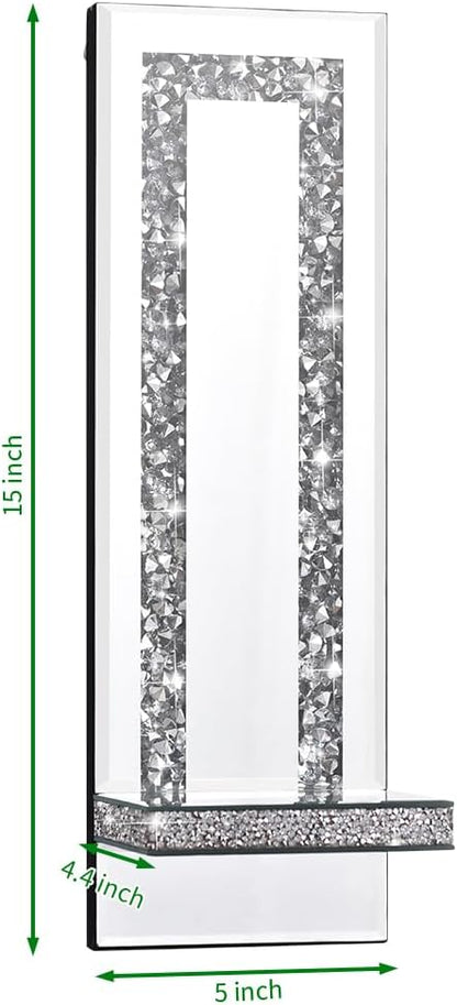 Aeveco Crystal Crush Diamond Mirrored Candle Sconces, Wall Decorations - Image 3