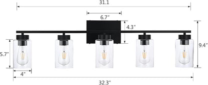 5 Light Bathroom Vanity Light Fixtures, Matte Black Modern Wall Lights - Image 3