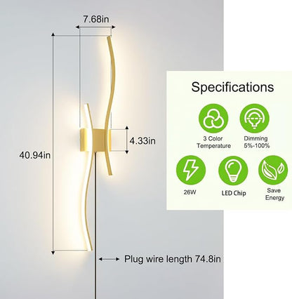 Daunton Modern Gold Plug in Wall Sconces Set of 2 - Image 7