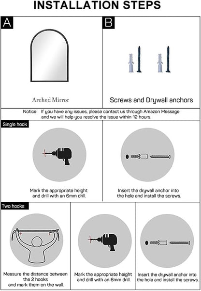 Dewfig Arched Wall Mounted Mirror, Arch Black Mirror - Image 9