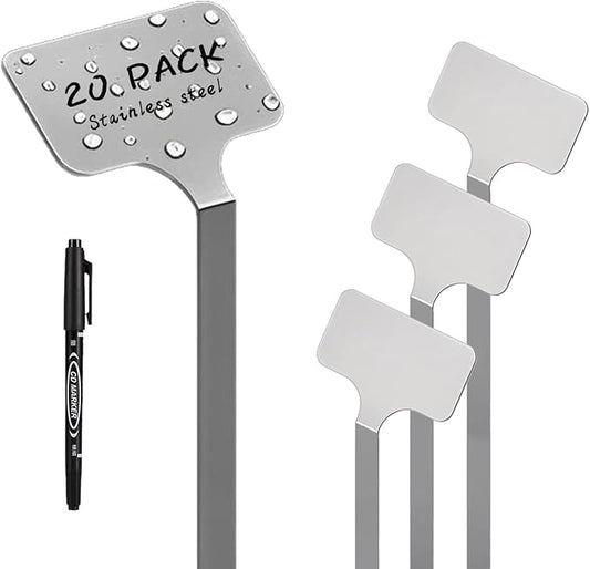 Stainless Steel Plant Labels, Metal Waterproof Plant Markers,Height 12.75 in, Label Area 2.5 in*1.25 in resuable Nursery Tags for Vegetables herb Flower Seed Green House- 20-Pack