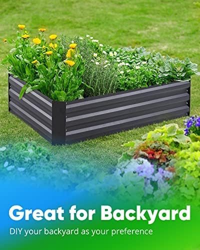 Quictent Galvanized Raised Garden Bed 4x3x1 Ft Metal Planter Box for Vegetables Bottomless for Backyard, Include 1 Tomato Cage, Dark Grey