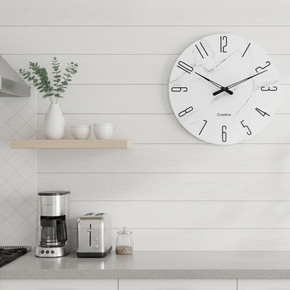 Crosstime Wall Clock White Marble Theme Modern Decorative Waterproof Glass Clock - Image 7