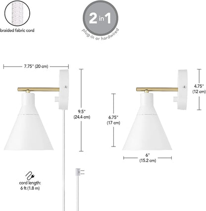 Globe Electric 65542 1-Light Plug-in or Hardwire Wall Sconce, Matte White - Image 14
