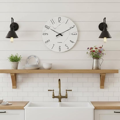 Crosstime Wall Clock White Marble Theme Modern Decorative Waterproof Glass Clock - Image 5