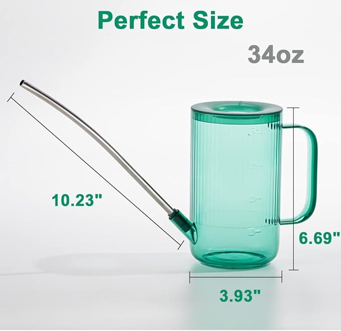 Long Spout Watering Can Indoor, Small Watering Cans for House Plants, Flowers, Succulents 33.8oz(Green)