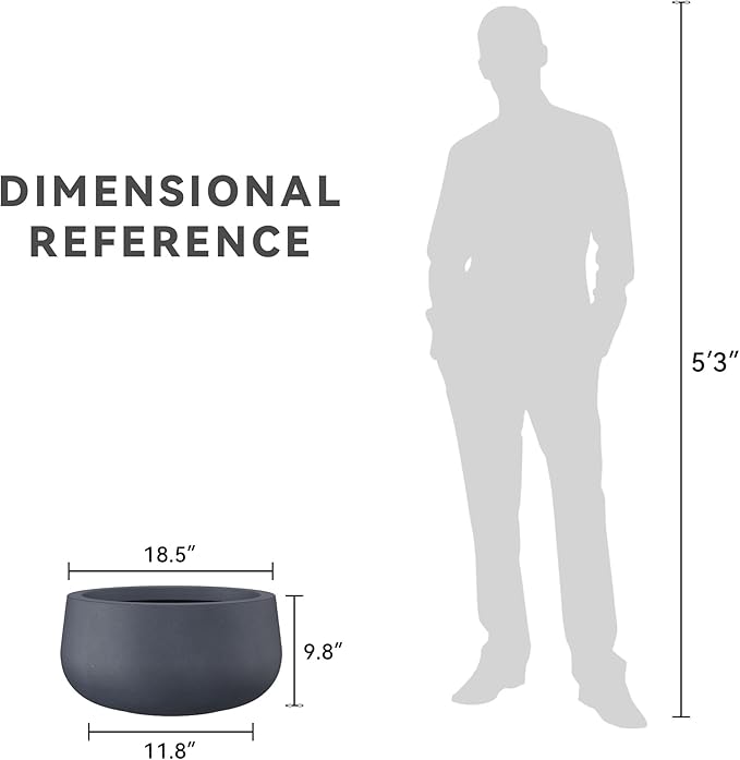 Kante 19.6" Dia Round Concrete Planter, Cement Plant Pots with Drainage Hole and Rubber Plug for Outdoor Indoor Garden Home, Modern Curvaceous Design, Dark Gray