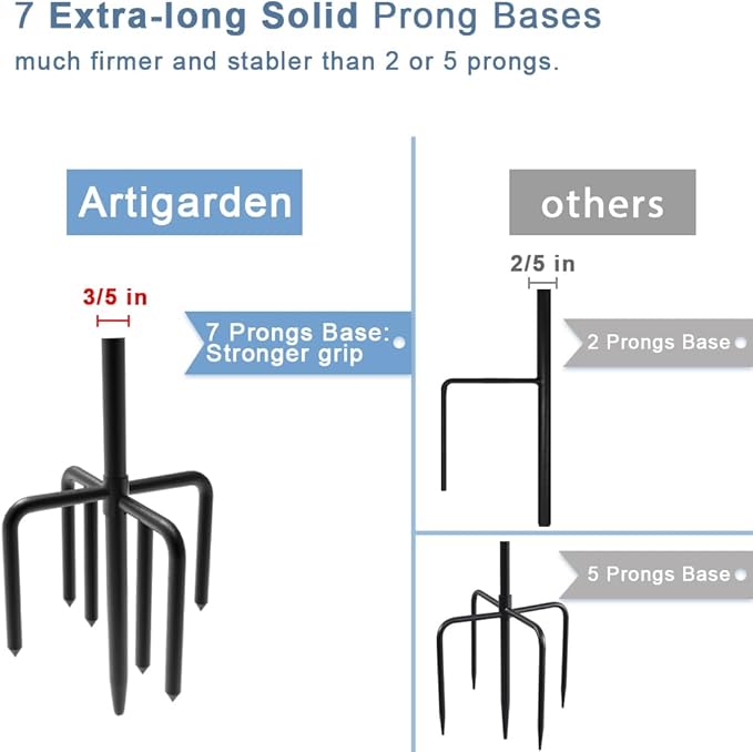 108 inch Outdoor Shepherd Hook with 5 Prong Base (2 Packs), Adjustable Heavy Duty Garden Hanging Stake for Bird Feeder Solar Light Plant Hanger Wedding Decor, Matte Black