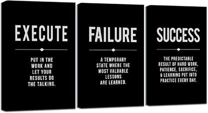 Framed Canvas Wall Art Success Quote, Office Wall Art, Positive Motivational by EPHANYART