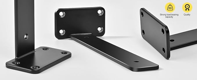 4 Pack - 4 inch Black Hidden L Shelf Bracket Iron Floating Shelf Brackets - Image 6