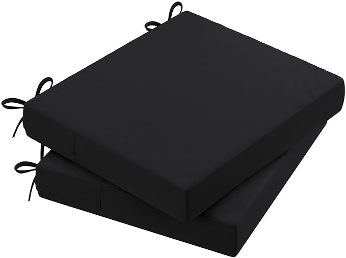 AAAAAcessories Outdoor Seat Cushions for Chairs, Waterproof, Fade-Resistant Patio Furniture Replacement Cushions, 20" x 18" x 3", Set of 2, Black