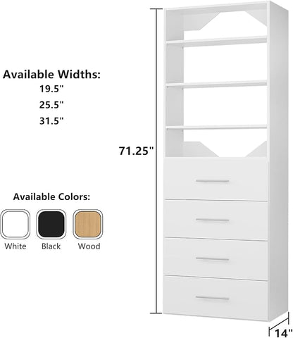 ROOMTEC Modular Closet System, 25.5" 4 Drawer Shelf Closet Tower Wall-Mounted - Image 7