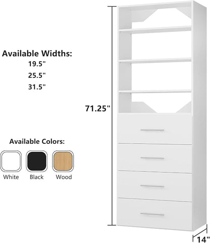 ROOMTEC Modular Closet System, 31.5" 4 Drawer Shelf Closet Tower Wall-Mounted - Image 7