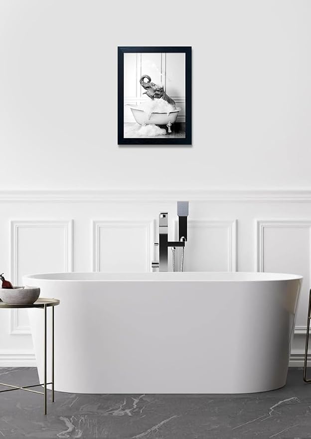 Framed Elephant Wall Art Black and White Bathroom Wall Decor Funny Animal - Image 5