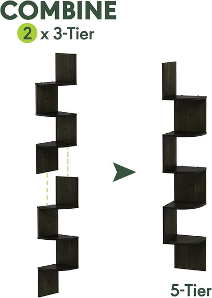 Furinno Rossi Wall Mount Floating Corner Shelf, 3-Tier Radial Set of 2 - Image 5