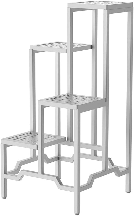 Plant Stand - Aluminum Indoor/Outdoor Flower Rack, Waterproof & Rust-Proof, Stable Support for Pots, Perfect for Living Room, Balcony, Garden, and Office (White, 4 Tier)