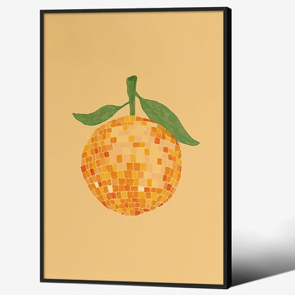 Retro Funky Orange Canvas Wall Art Fashion Disco Ball Aesthetic Posters 24X36 by Unknown