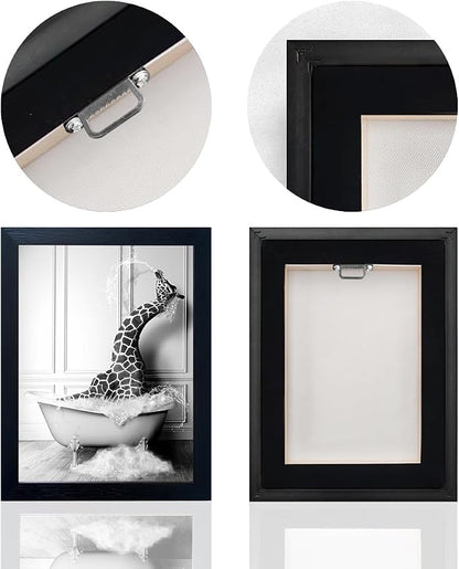 Black and White Bathroom Wall Decor Funny Giraffe in Bathtub Decor Framed - Image 4
