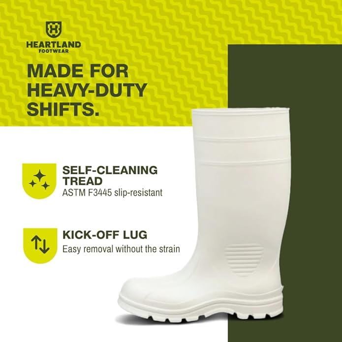 Heartland Dockside Waterproof Work Boots for Men and Women - Durable, Flexible PVC Boots for Marine Work with Easy On/Off, Slip-Resistant Outsoles