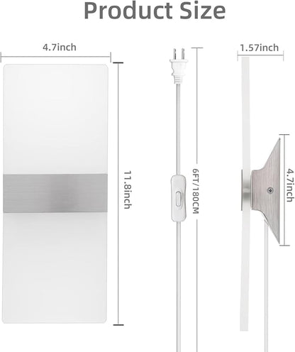 KICAAO Wall Sconces, Modern Wall Sconce Plug in 10W 6000K Cool White Acrylic - Image 5