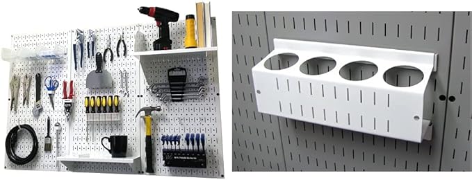 Wall Control 4 ft. Metal Pegboard Organizer - Standard Tool Storage Kit & Spray Can Holder Bracket for Pegboard & Slotted Tool Board - White