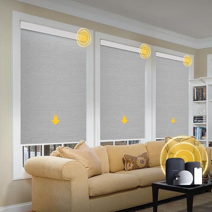 Motorized Blinds with Remote, Grasscloth Fabric Smart Blinds with Valance Cover by Enjoyyoursmartlife