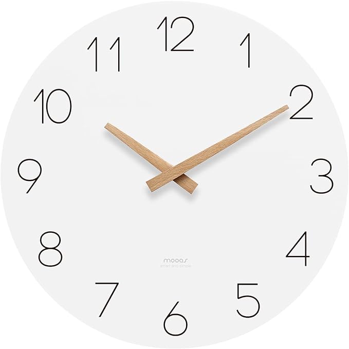 mooas Flatwood Wall Clock, Analog Wall Clock, Silent Non-Ticking 12 inch Modern by mooas