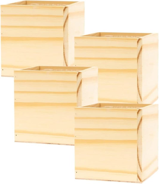Wood Planter Box, 5 Inch Square, Rose Wood, Plastic Liner, Garden Centerpiece Display, Wedding Flowers Holder, Home and Venue Decor (5x5 Set of 4, Rose Wood)