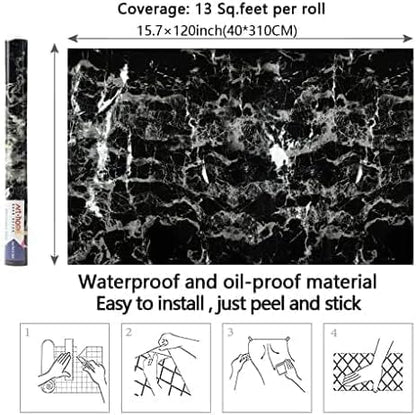 Arthome Black Marble Contact Paper, Peel and Stick Black Paper, Self Adhesive - Image 7