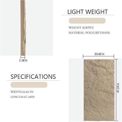 4-Pack 3D PU Stone Wall Panels for Interior Decor | Faux Stone Accent Tiles - Image 2