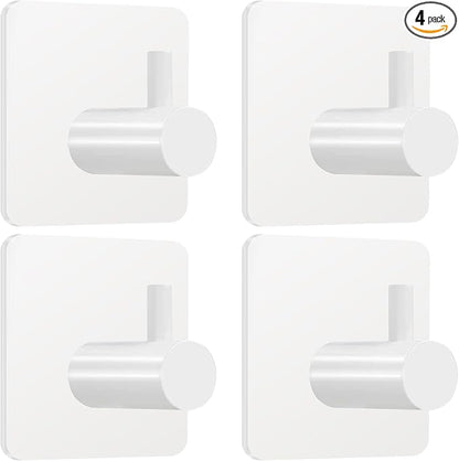 Fotosnow White Adhesive Towel Hooks: 15LB Heavy Duty Wall Hooks Stick on Shower by Fotosnow