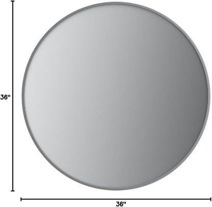 Itrue 36 Inch Round Wall Mirror, Brushed Silver Metal Frame Circle Bathroom - Image 9