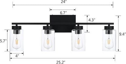 4 Light Bathroom Vanity Light Fixtures, Matte Black Modern Wall Lights - Image 3