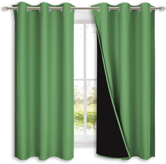 NICETOWN 100% Blackout Lined Curtains, Forest Green, 1 Pair, 2 Thick Layers - Image 2