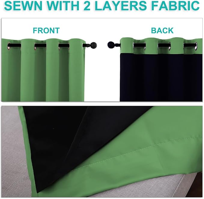 NICETOWN Full Shade Curtain Panels, 62 x 72 inch, Forest Green, Pair of Energy - Image 4