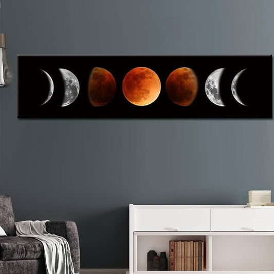 Ohhvvow Moon Phase Wall Art Painting, 47L x 11.8W Black and Tawny Modern - Image 2